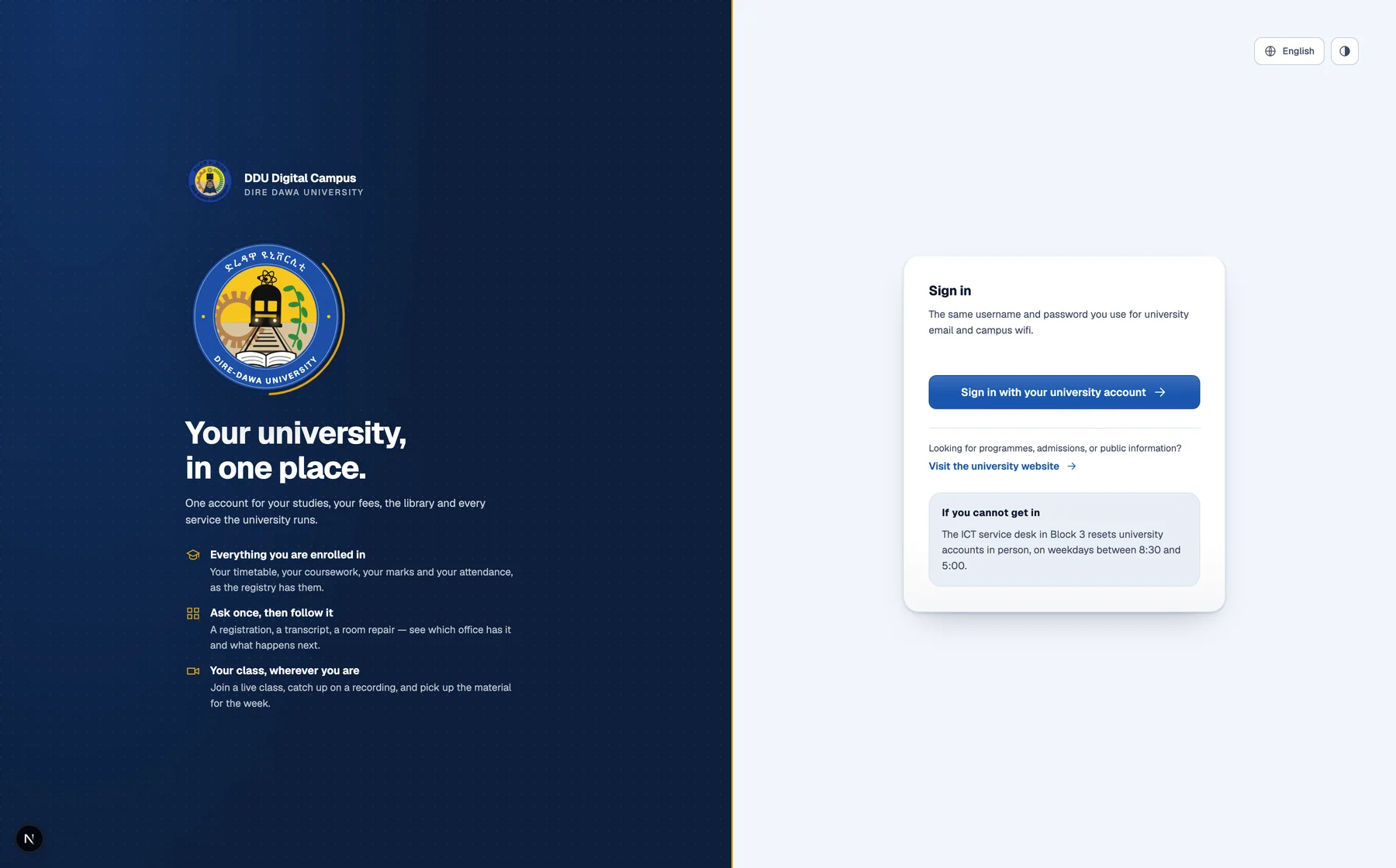 DDU Digital Campus sign-in: one university account for timetable, coursework, marks, attendance, fees and library